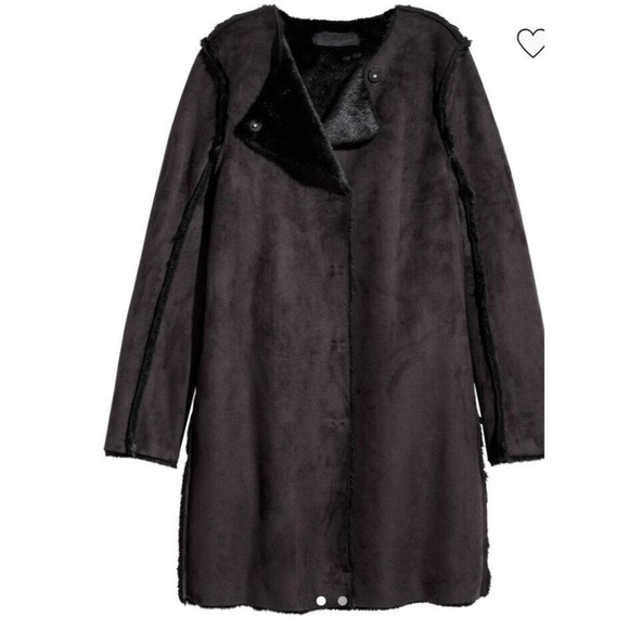 New HM H&M Faux Suede Faux Fur Black Coat Jacket Women